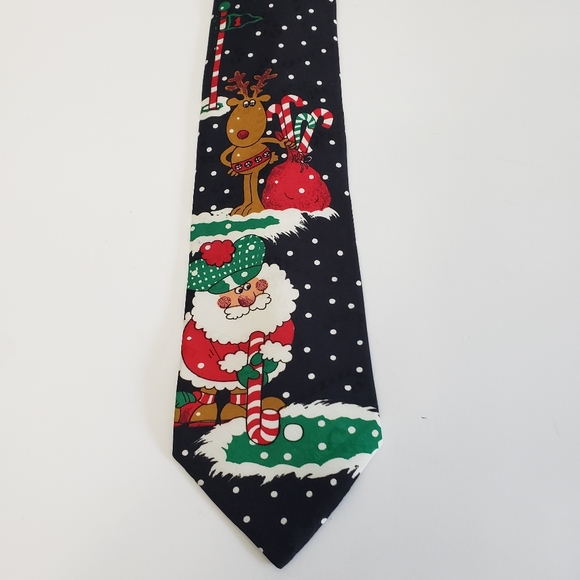 Hallmark Happy Holidays Santa & Reindeer Playing Golf Tie by MMG Party Work - Picture 2 of 7